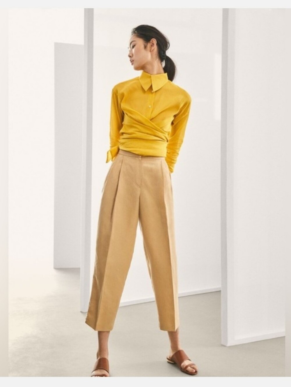 Massimo Dutti Limited Edition High Rise Straight Cropped Linen Blend Sz 6